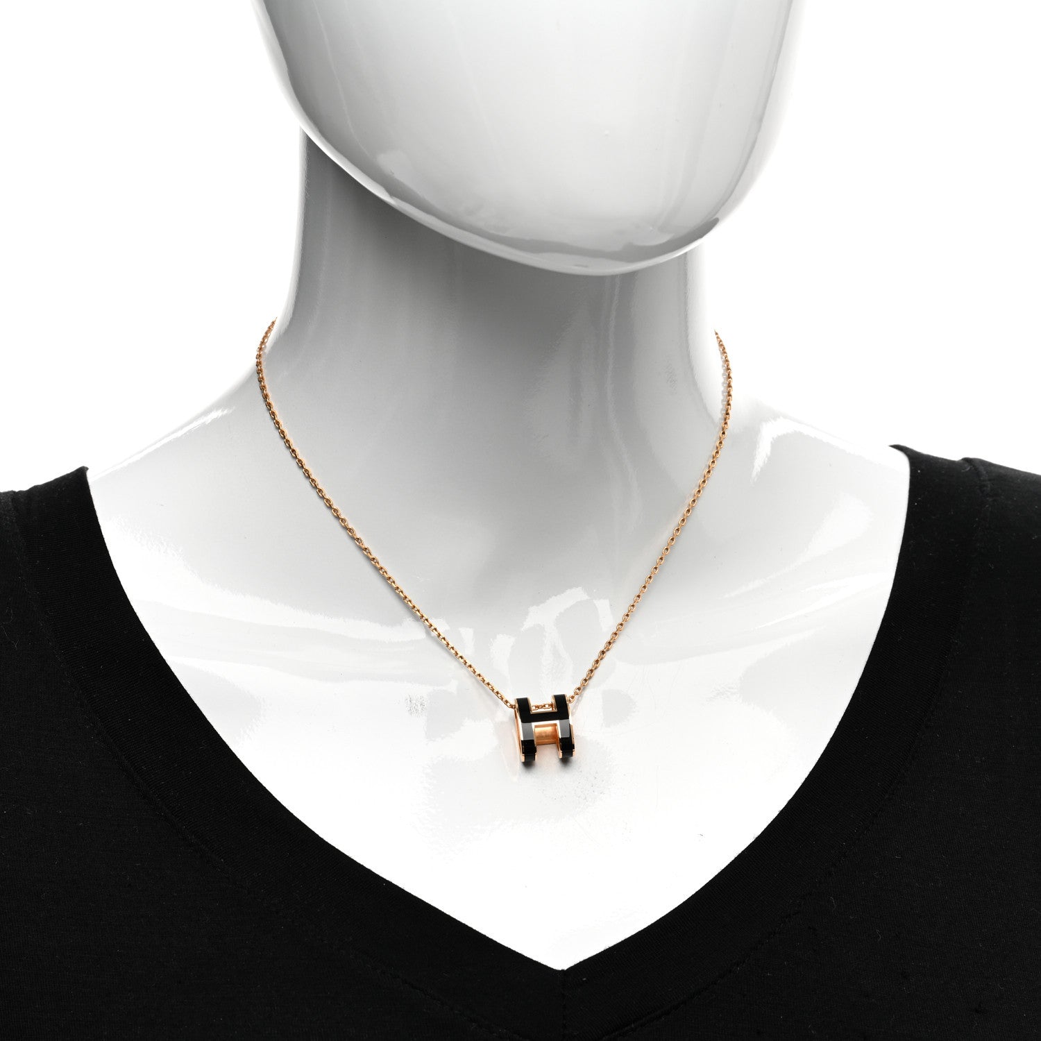 Hermes Lacquered Rose Gold Pop H Pendant Necklace Black 2 of 5