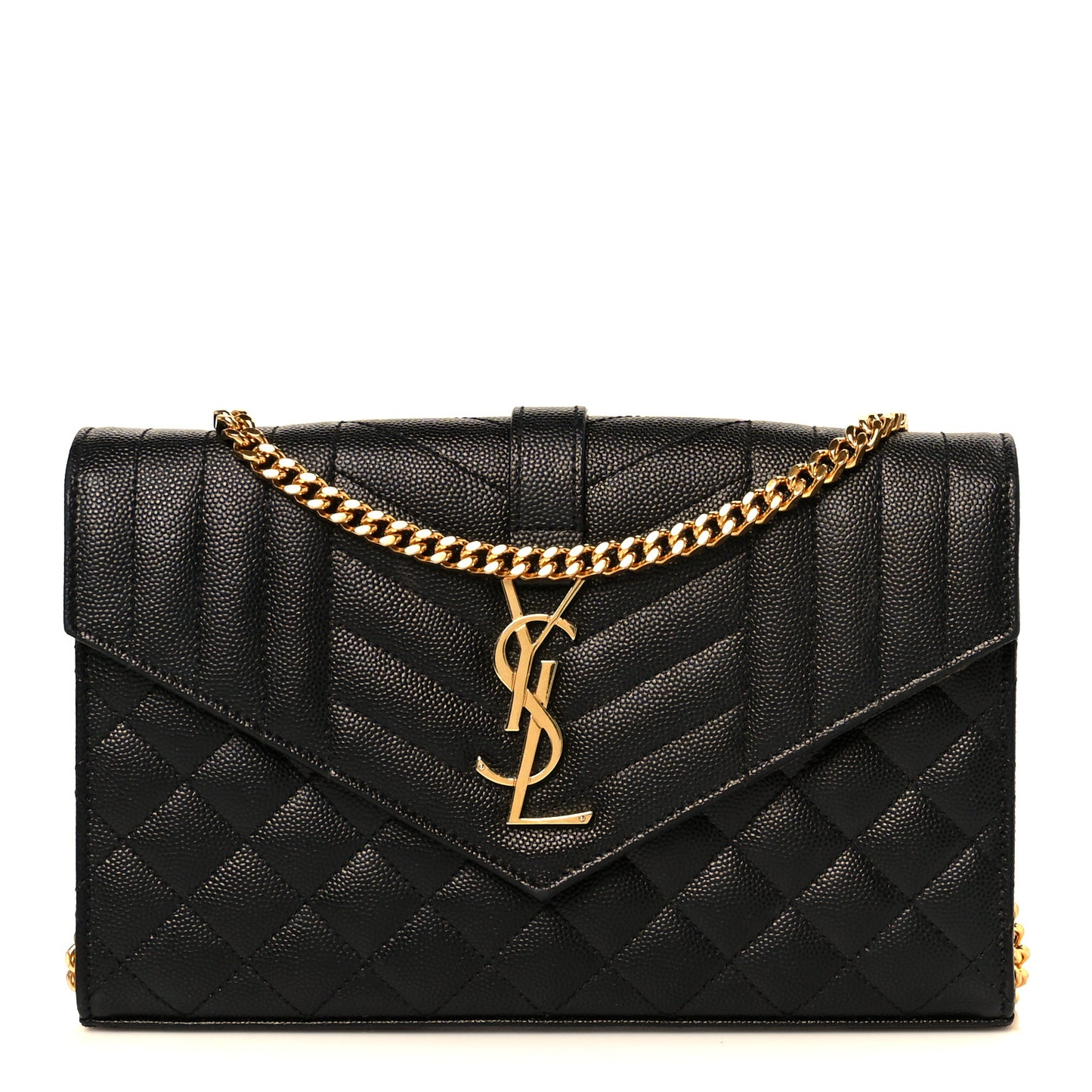 Grain De Poudre Mixed Matelasse Triquilt Monogram Chain Wallet Black