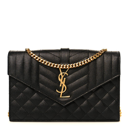 Saint Laurent Grain De Poudre Mixed Matelasse Triquilt Monogram Chain Wallet Black 1 of 10