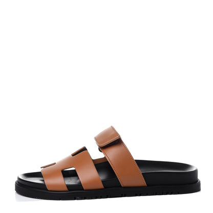 Hermes Calfskin Womens Chypre Sandals 37.5 Beige Dore 1 of 13