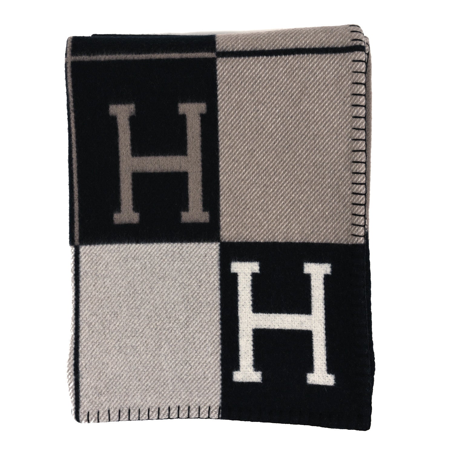 Hermes Wool Cashmere Avalon III Blanket Ecru Black 1 of 3