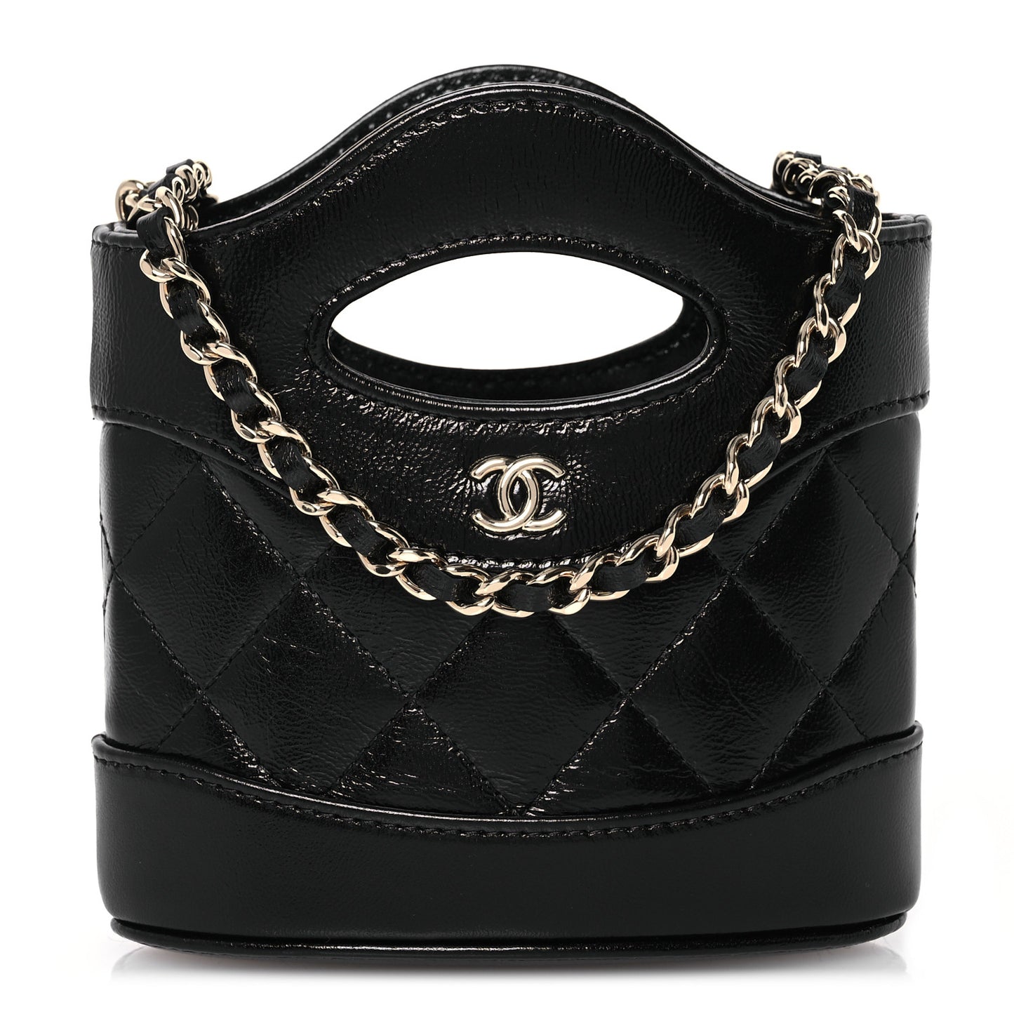 Shiny Lambskin Quilted 31 Nano Clutch With Chain Black
