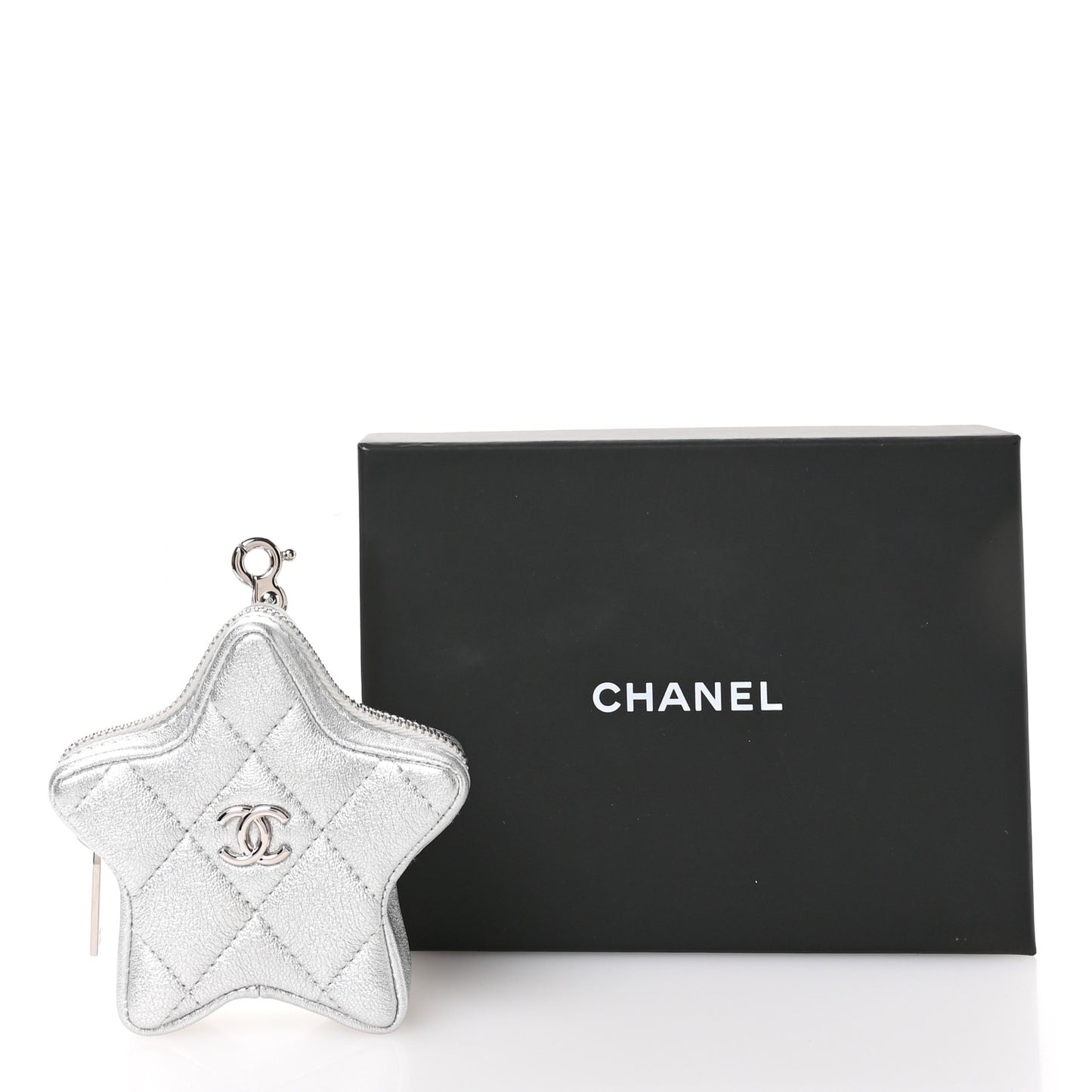 Metallic Lambskin Walk Of Fame Star Clip On Coin Purse Silver