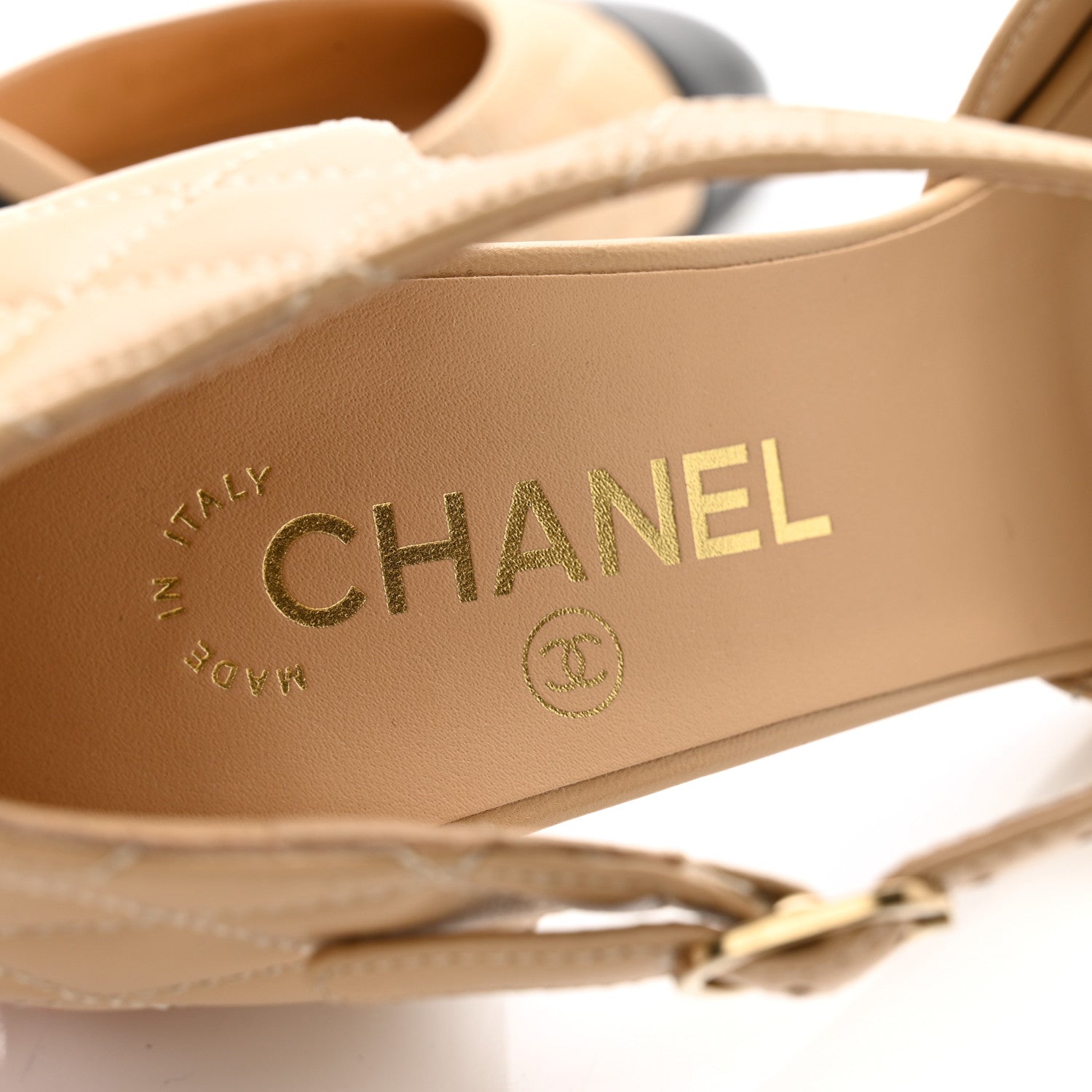 Chanel Lambskin Quilted Cap Toe Mary Jane Pumps 38 Beige Black 7 of 9