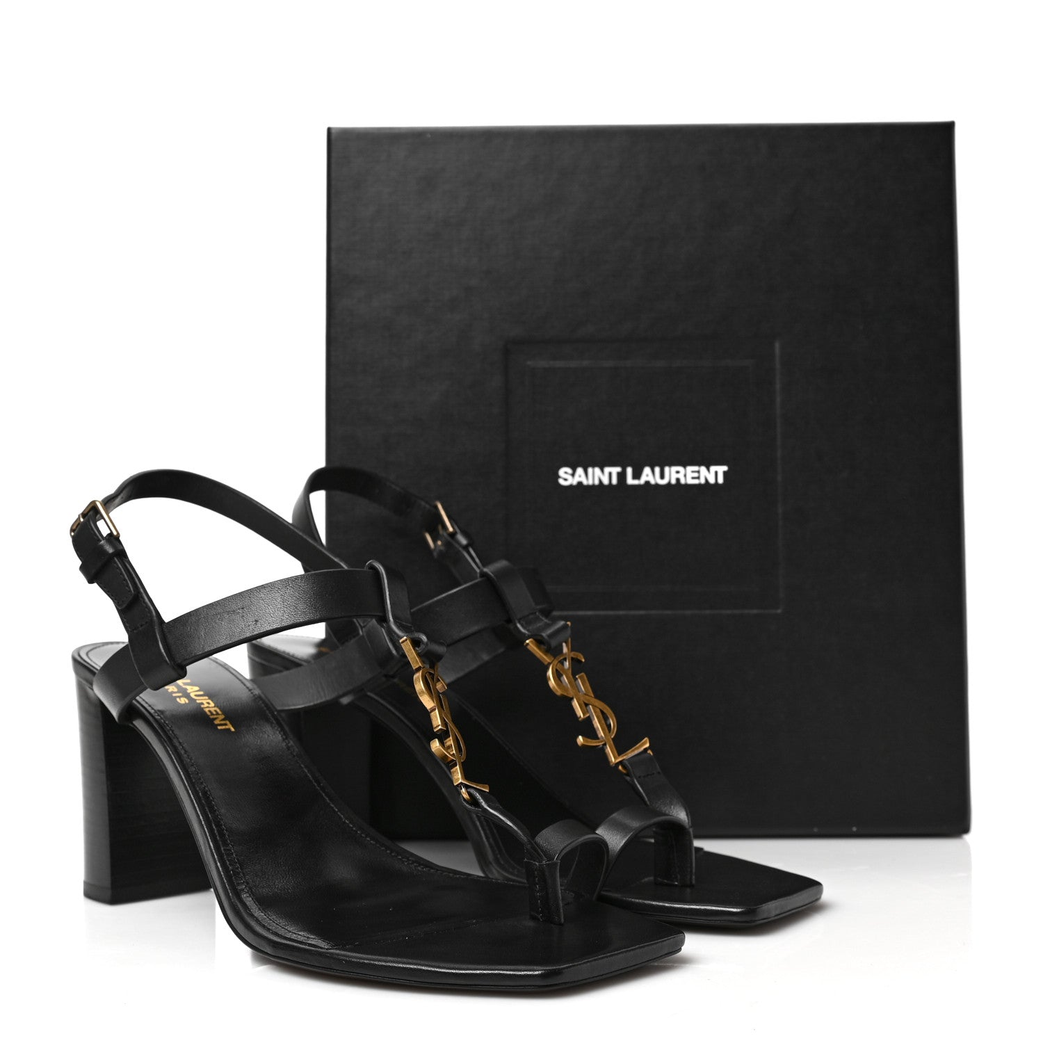 Saint Laurent Calfskin Cassandra Sandals 39 Black 9 of 9