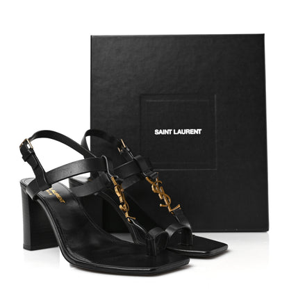 Saint Laurent Calfskin Cassandra Sandals 39 Black 9 of 9