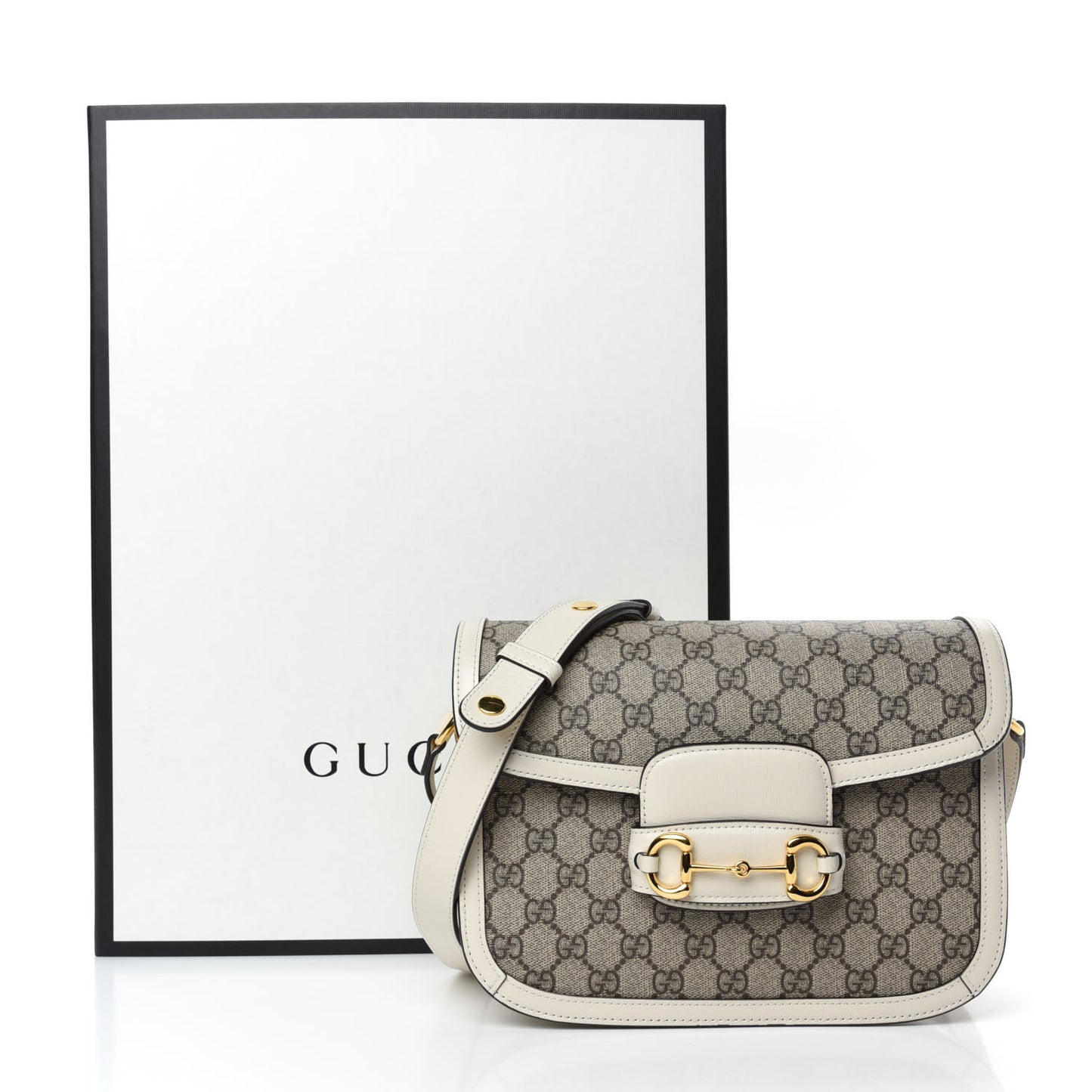 GG Supreme Monogram Horsebit 1955 Shoulder Bag Beige Mystic White