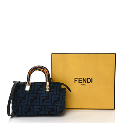 Fendi Chenille Vitello King Plexiglass FF Mini By The Way Top Handle Boston Bag Blue Black 10 of 10