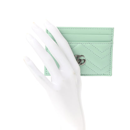 Gucci Calfskin Matelasse GG Marmont Card Holder Water Green 2 of 7