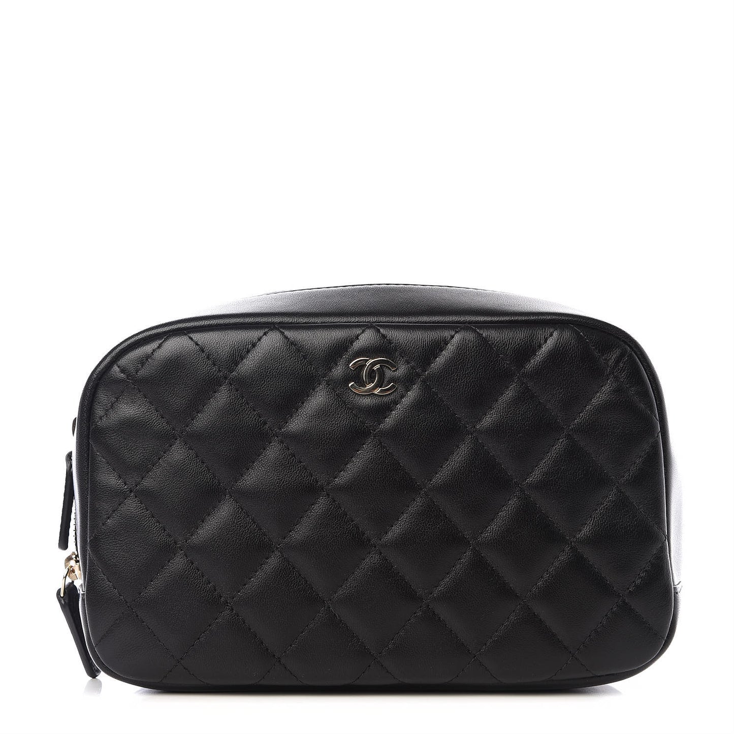 Lambskin Quilted Medium Curvy Pouch Cosmetic Case Black