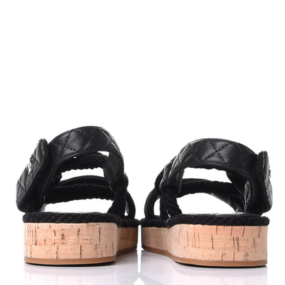 Chanel Cord Lambskin Quilted Logo Sandals 36 Black 6 of 11