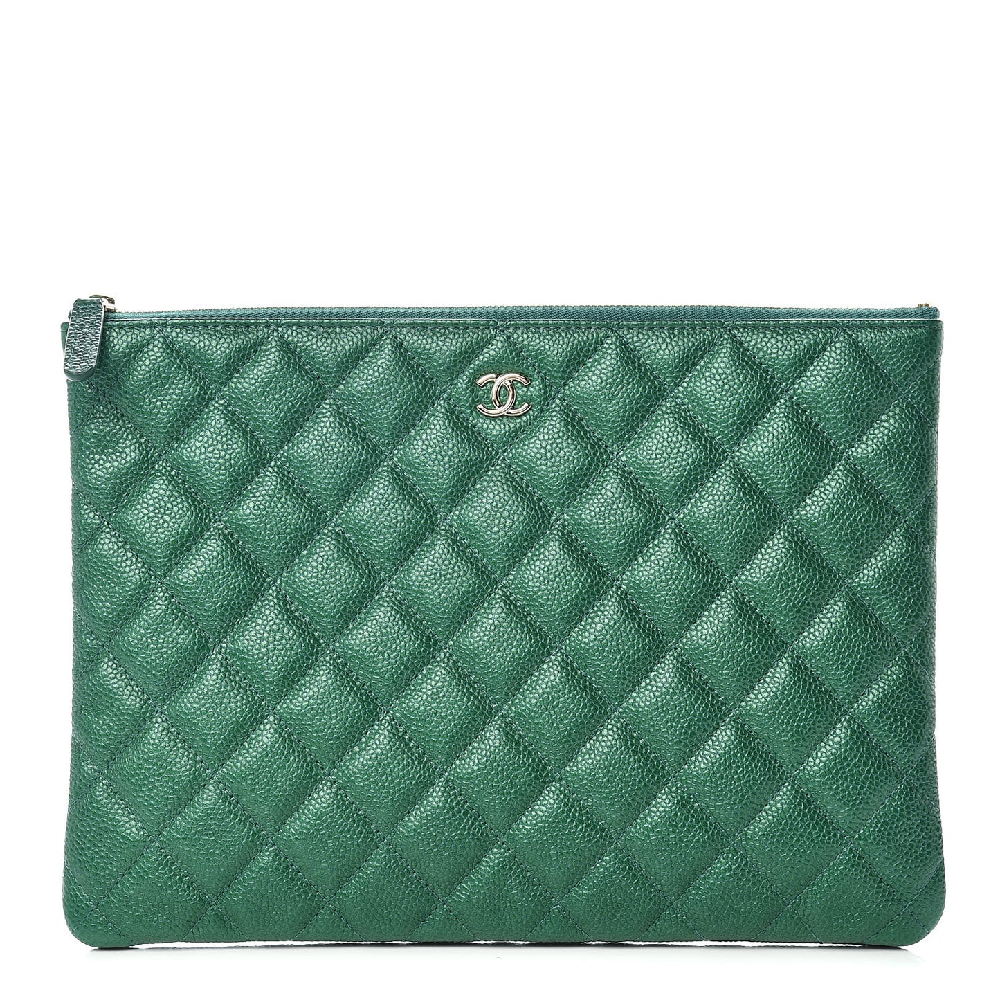 Metallic Caviar Quilted Medium Cosmetic Case Green