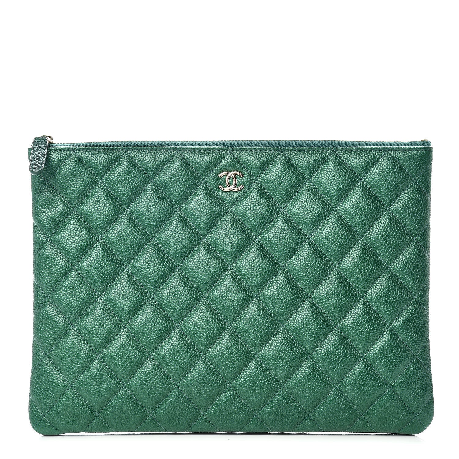 Chanel Metallic Caviar Quilted Medium Cosmetic Case Green 1 of 8
