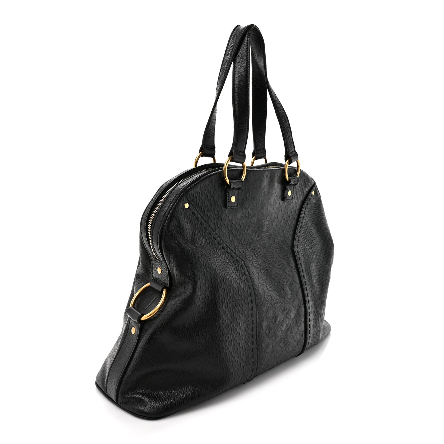 Calfskin Snakeskin Embossed Oversized Muse Black