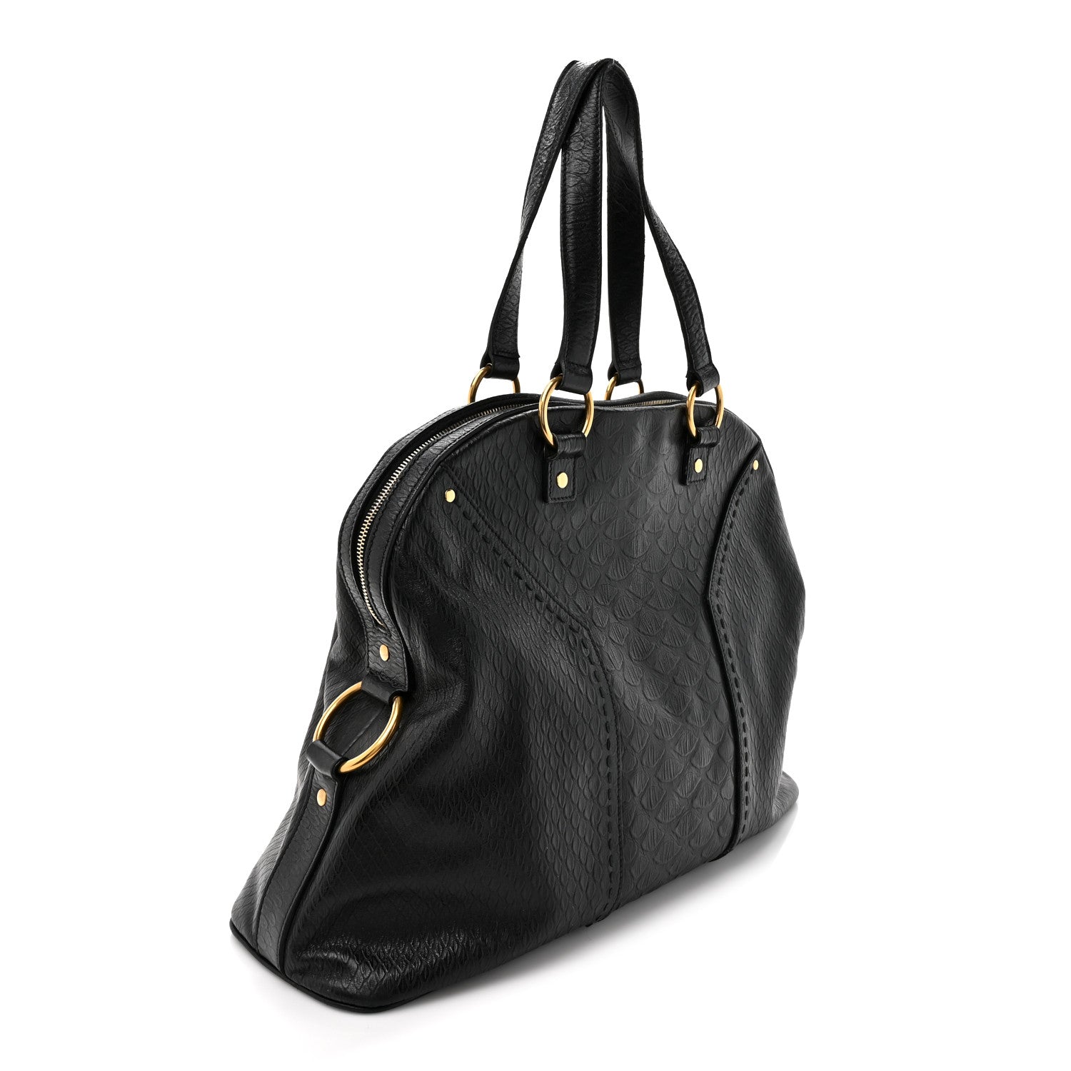 Saint Laurent Calfskin Snakeskin Embossed Oversized Muse Black 3 of 12