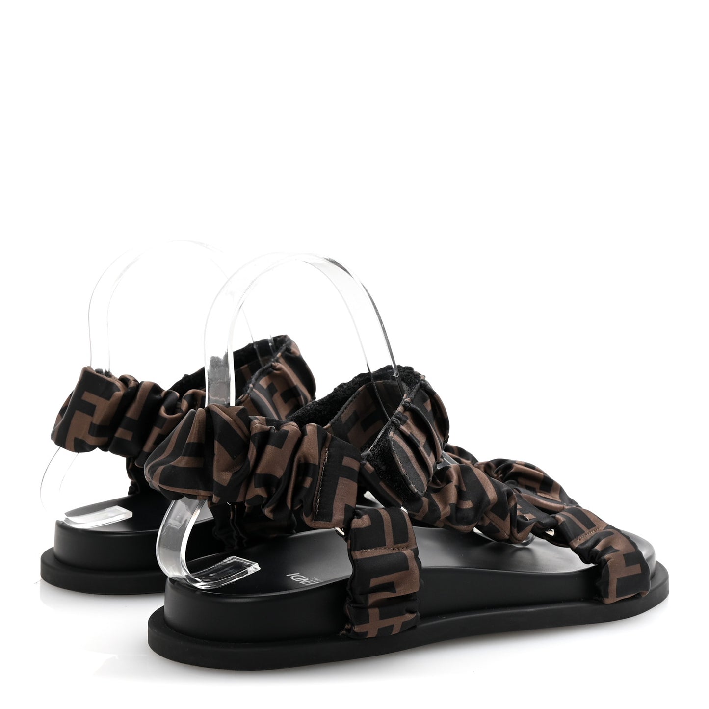 Satin FF Ruched Sandals 37.5 Tobacco Black
