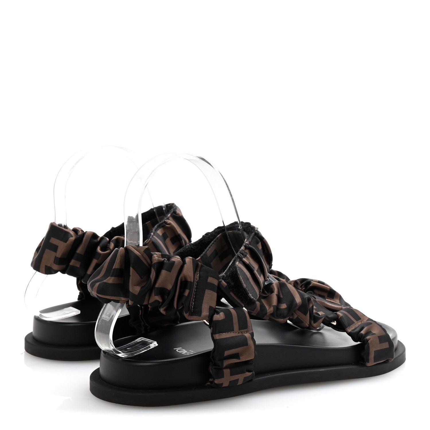 Fendi Satin FF Ruched Sandals 37.5 Tobacco Black 5 of 8