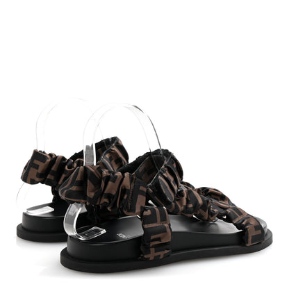 Fendi Satin FF Ruched Sandals 37.5 Tobacco Black 5 of 8