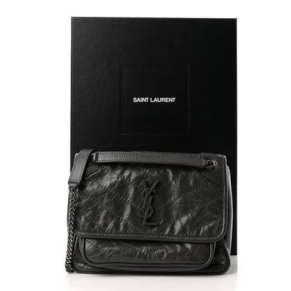Saint Laurent Crinkled Calfskin Matelasse Monogram Baby Niki Chain Satchel Storm 10 of 10