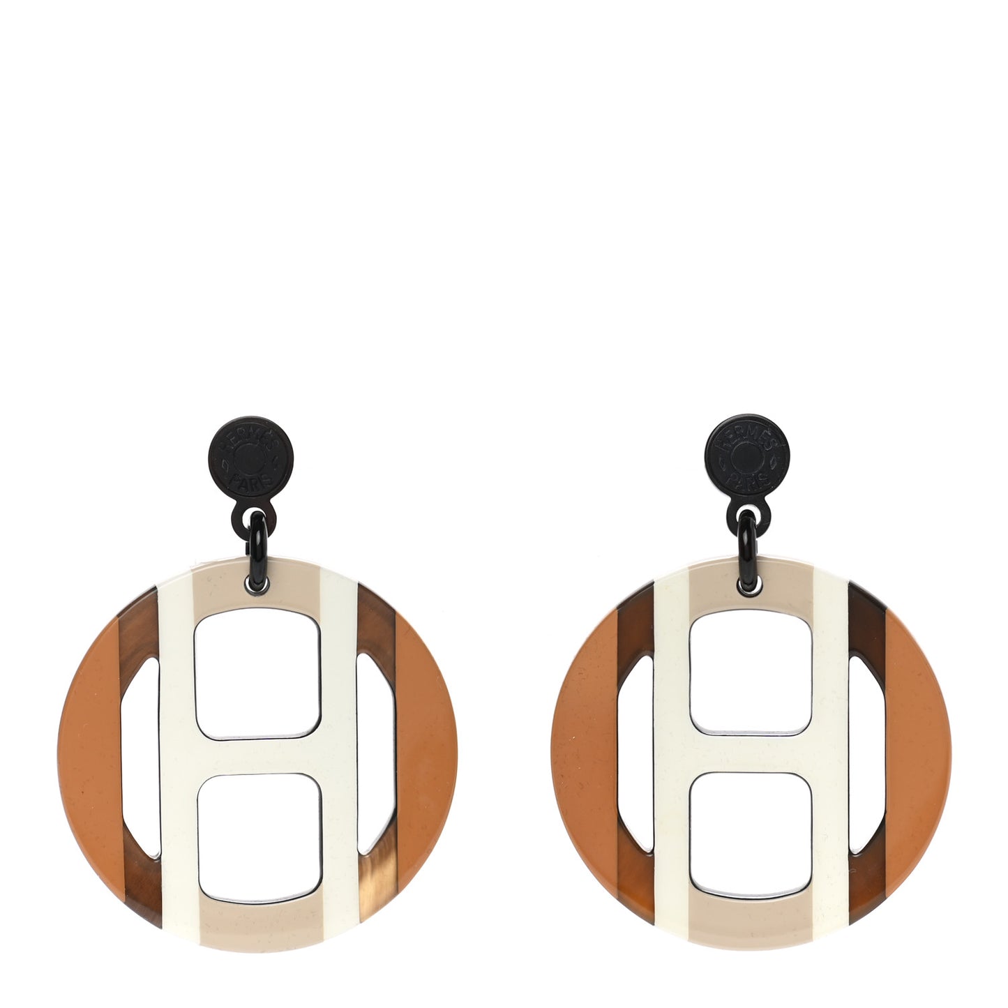 Lacquered Horn H Equipe Earrings Sable