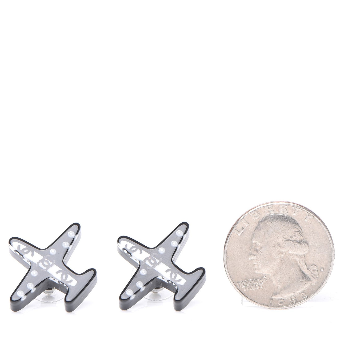 Resin Pearl CC Airplane Earrings Black White