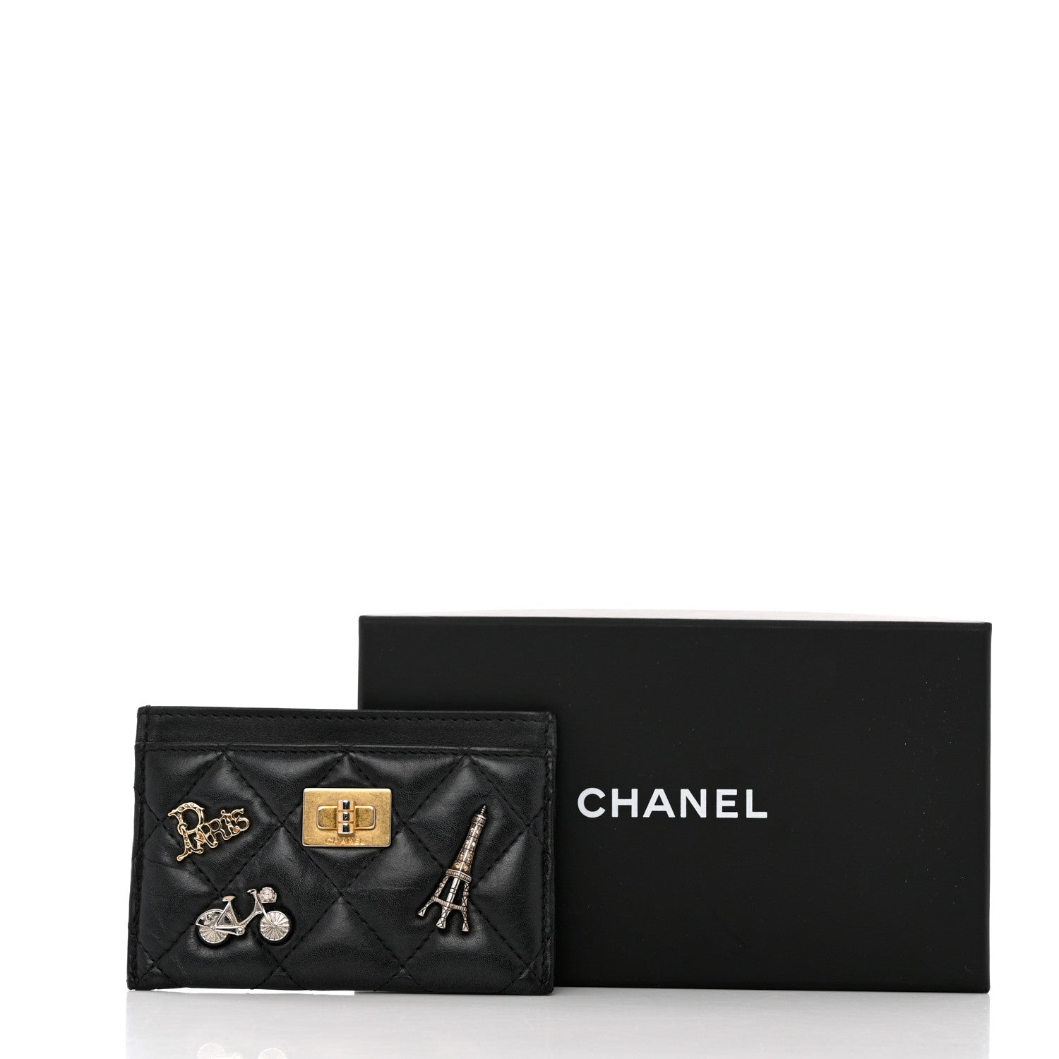 Chanel Aged Calfskin Quilted Lucky Charms Reissue Card Holder Black 12 of 12