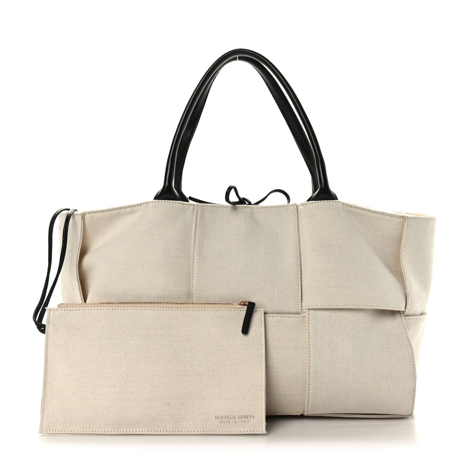 Bottega Veneta Canvas Maxi Intrecciato Medium Arco Tote Beige Black 1 of 8
