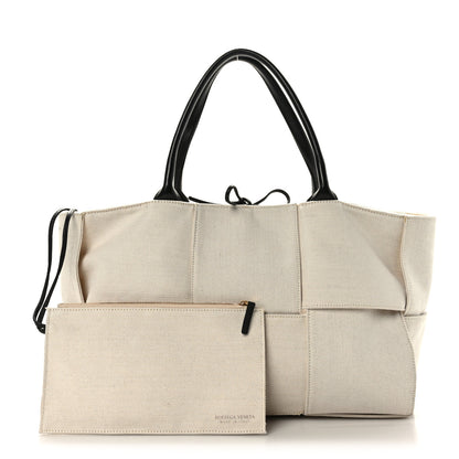 Bottega Veneta Canvas Maxi Intrecciato Medium Arco Tote Beige Black 1 of 8