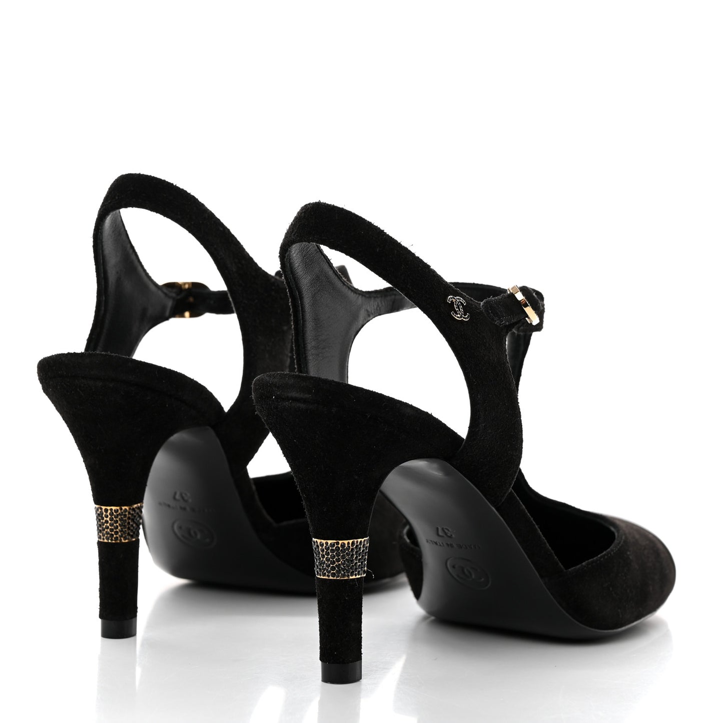 Suede Lambskin Cap Toe Crystal Slingback Pumps 37 Black