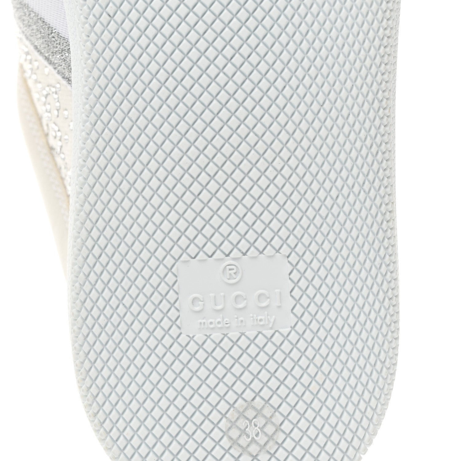 Gucci Calfskin GG Supreme Crystals Web Screener Sneakers 38 White Silver 7 of 9