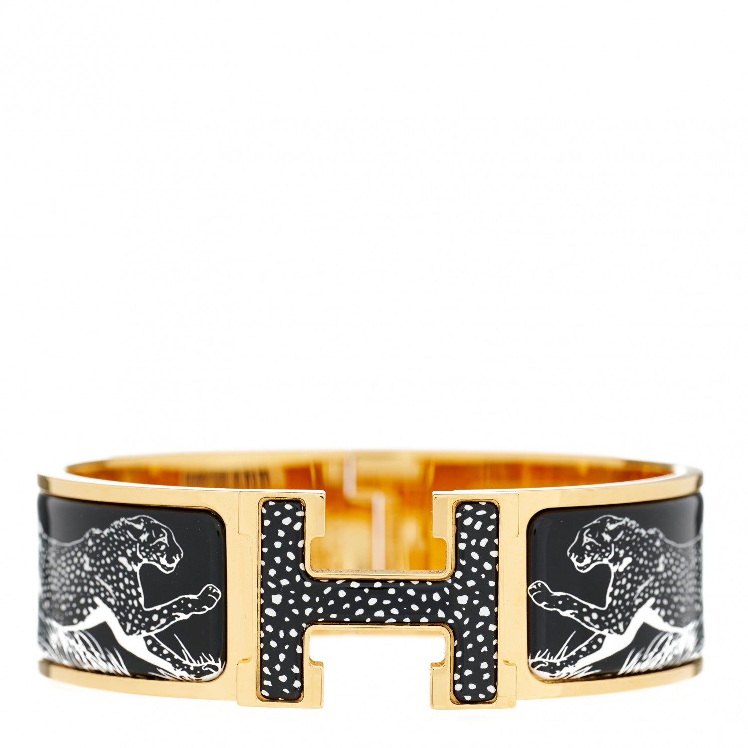 Hermes Enamel Print Guepards Wide Clic Clac H Bracelet GM Positif Negatif 1 of 7