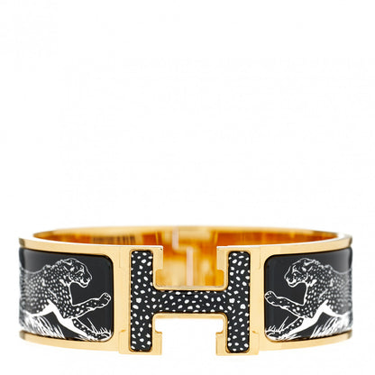 Hermes Enamel Print Guepards Wide Clic Clac H Bracelet GM Positif Negatif 1 of 7