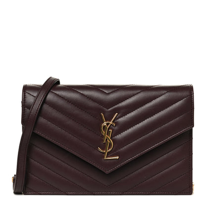 Saint Laurent Nappa Matelasse Chevron Monogram Chain Wallet Amaranto 1 of 10