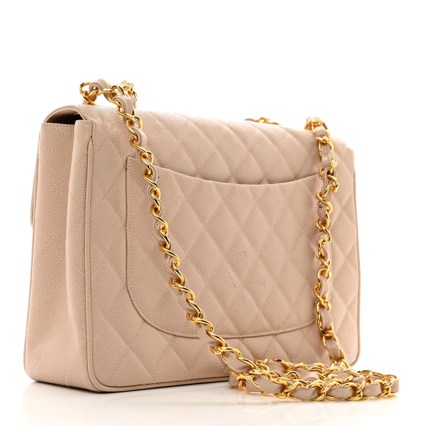 Caviar Quilted Jumbo Single Flap Beige