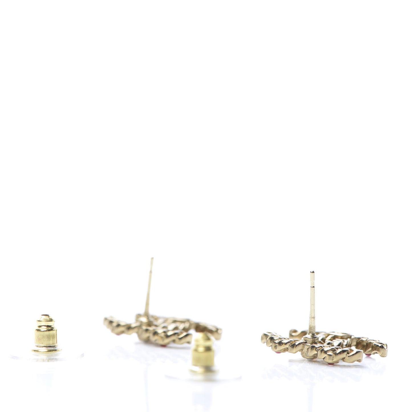 Pearl Crystal Chain Link CC Earrings Gold Red Pink Yellow