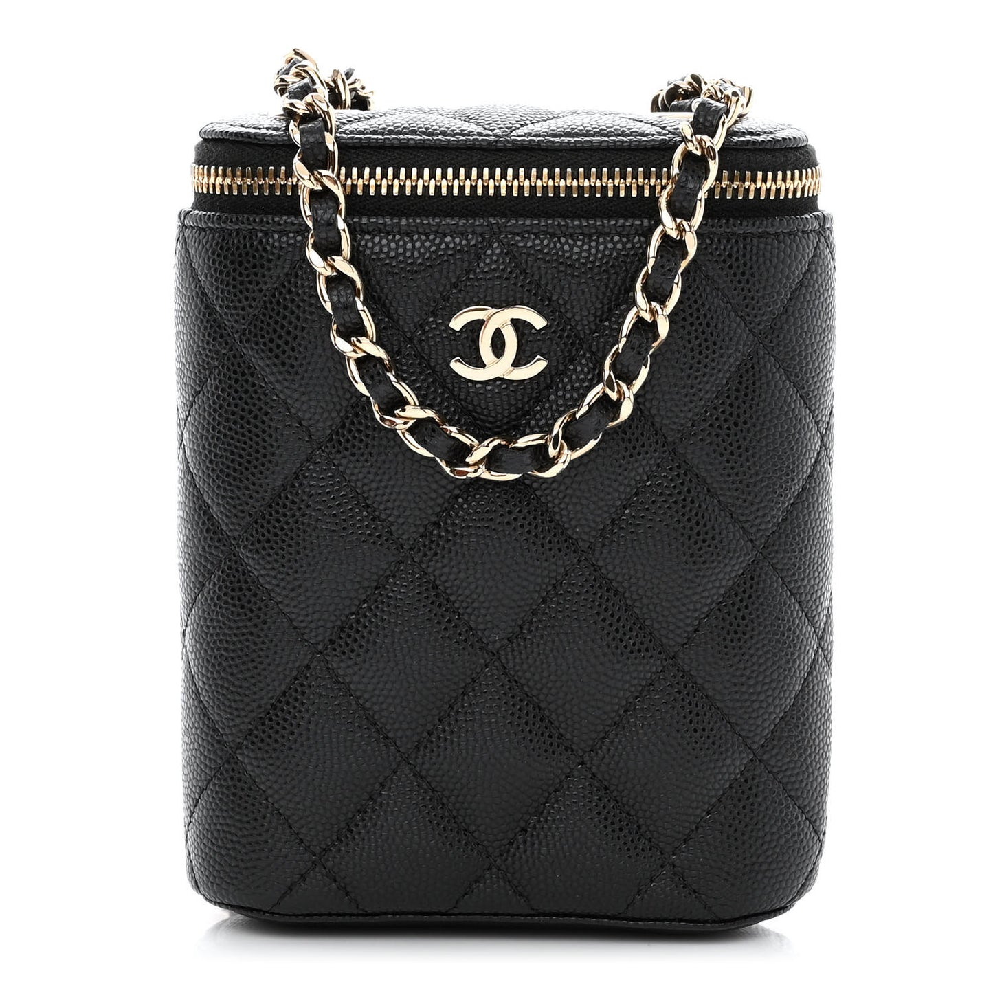 Caviar Quilted Small Vertical Coco Beauty Vanity Case With Chain Black