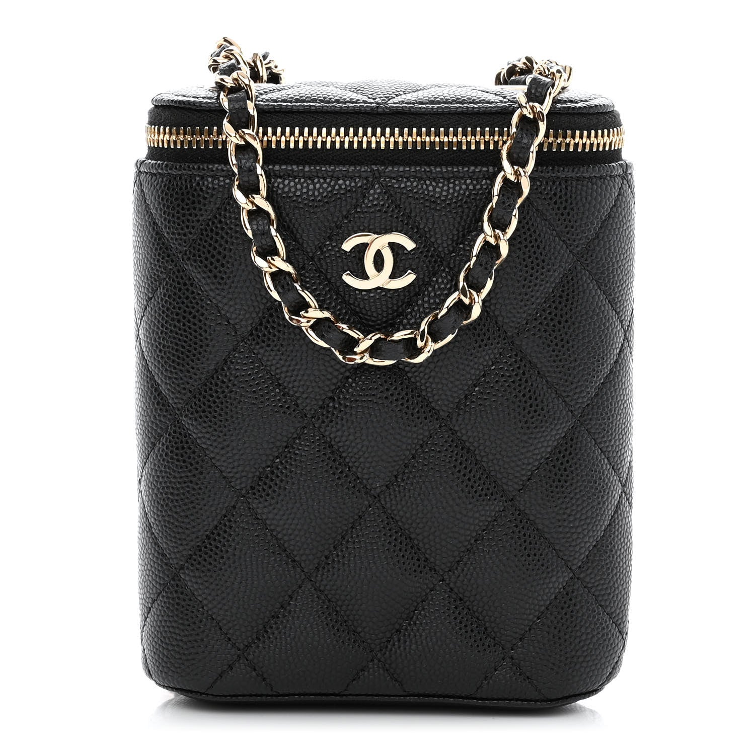 Chanel Caviar Quilted Small Vertical Coco Beauty Vanity Case With Chain Black 1 of 11