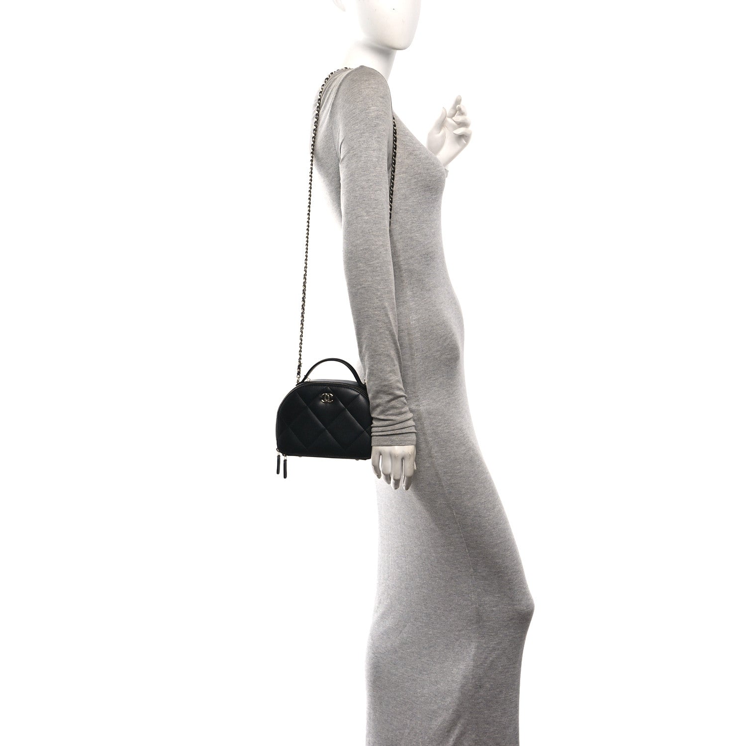 Chanel Grained Calfskin Quilted Top Handle Chain Clutch Black 2 of 11