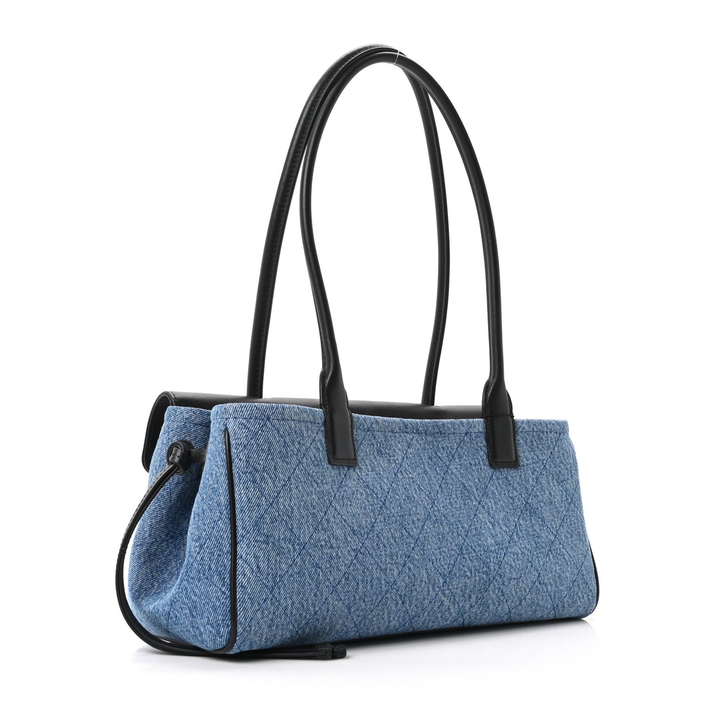 Calfskin Denim Stitched Urban Essentials Small Shopping Bag Blue Black