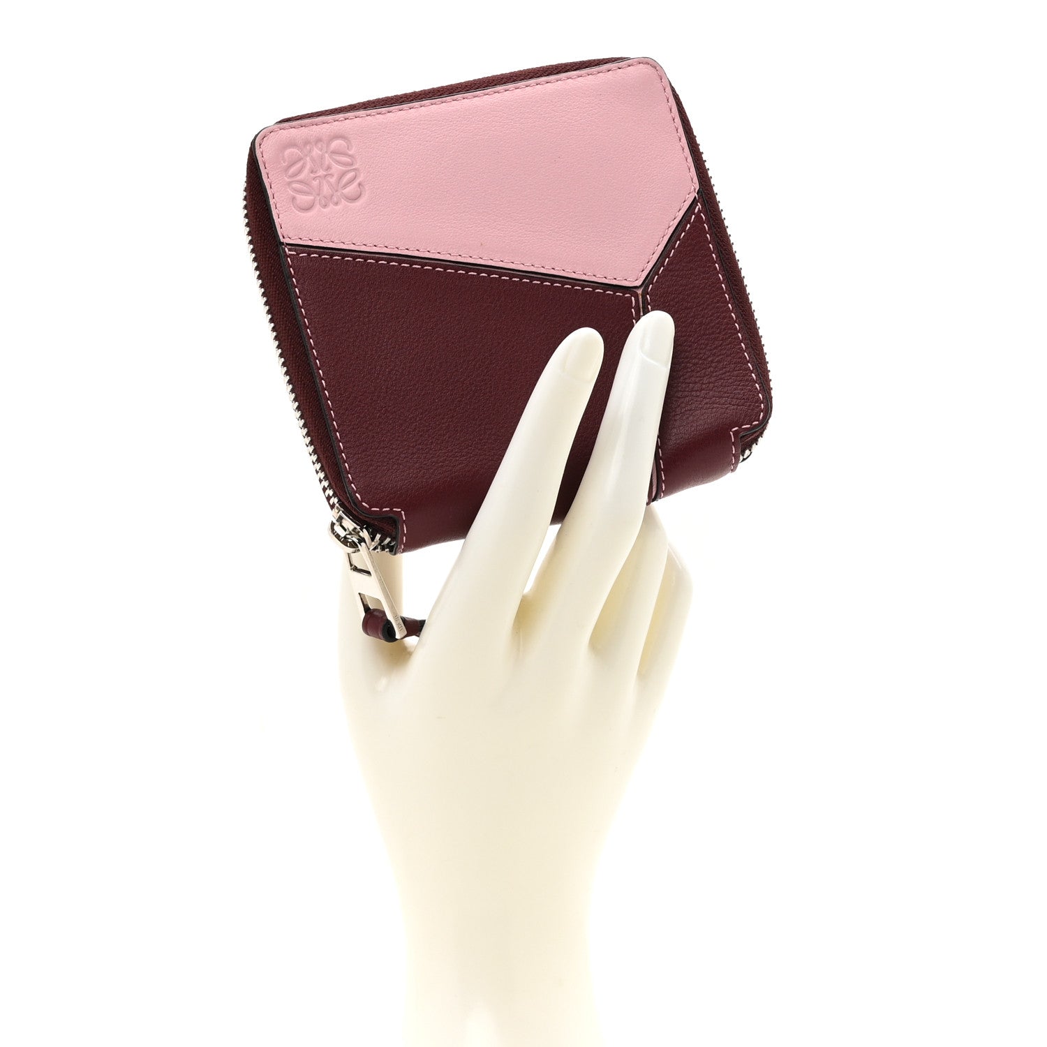 Loewe Calfskin Small Puzzle French Zip Around Wallet Wine Soft Pink 2 of 9