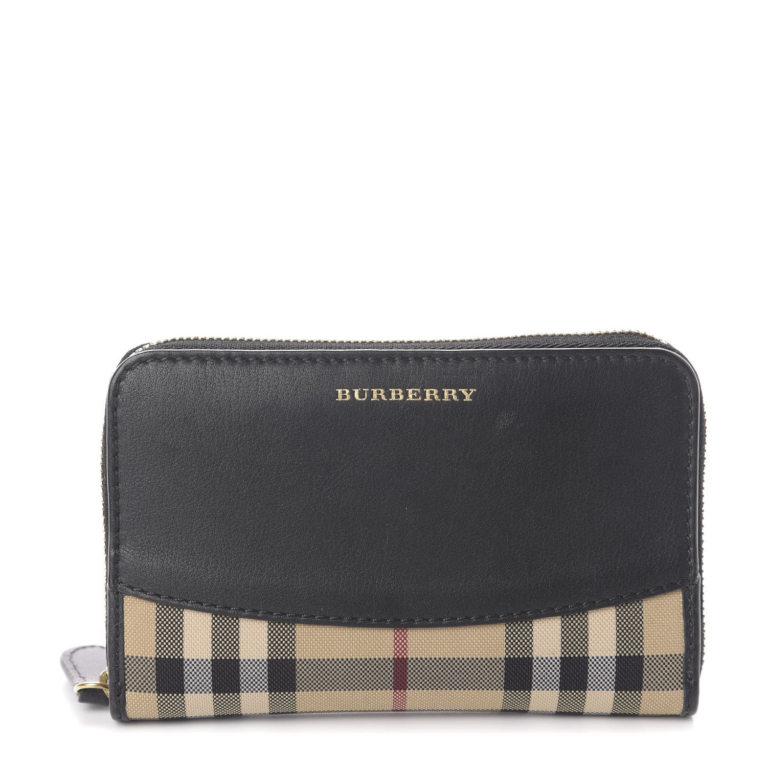Burberry Calfskin Horseferry Check Medium Marston Zip Around Wallet Black 1 of 6