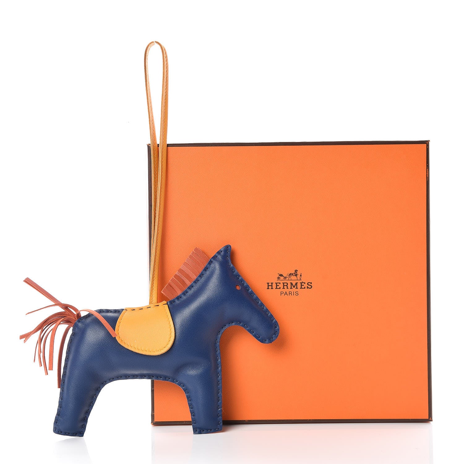 Hermes Milo Lambskin Grigri Rodeo Horse Bag Charm GM Bleu de Malte Cornaline Jaune D'Or 4 of 4