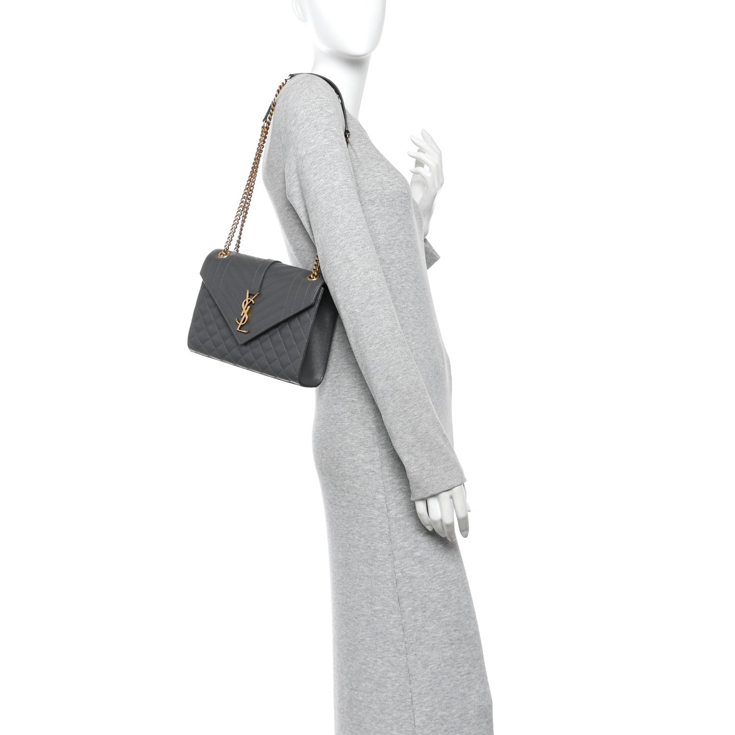 Grain De Poudre Textured Mixed Matelasse Triquilt Medium Monogram Satchel Pebble