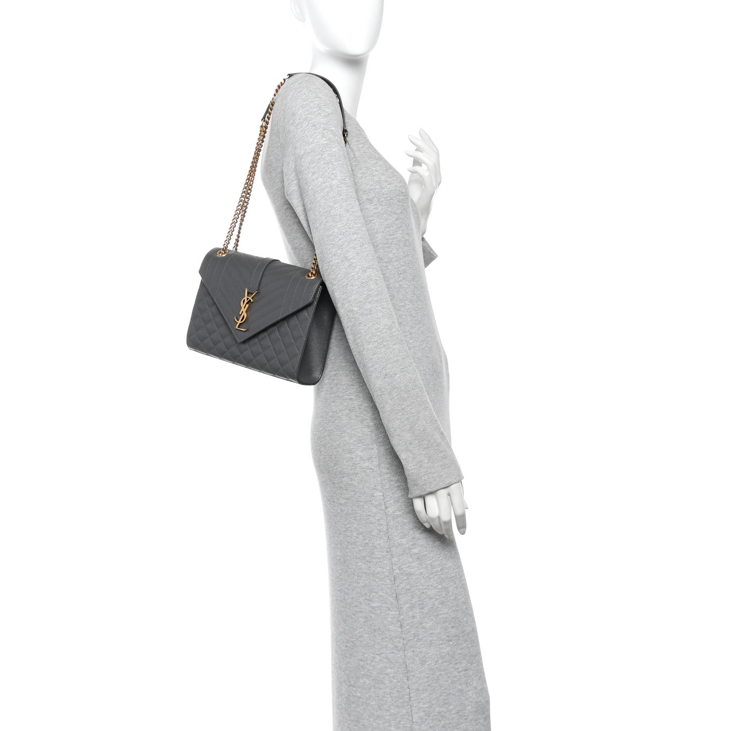 Saint Laurent Grain De Poudre Textured Mixed Matelasse Triquilt Medium Monogram Satchel Pebble 2 of 11