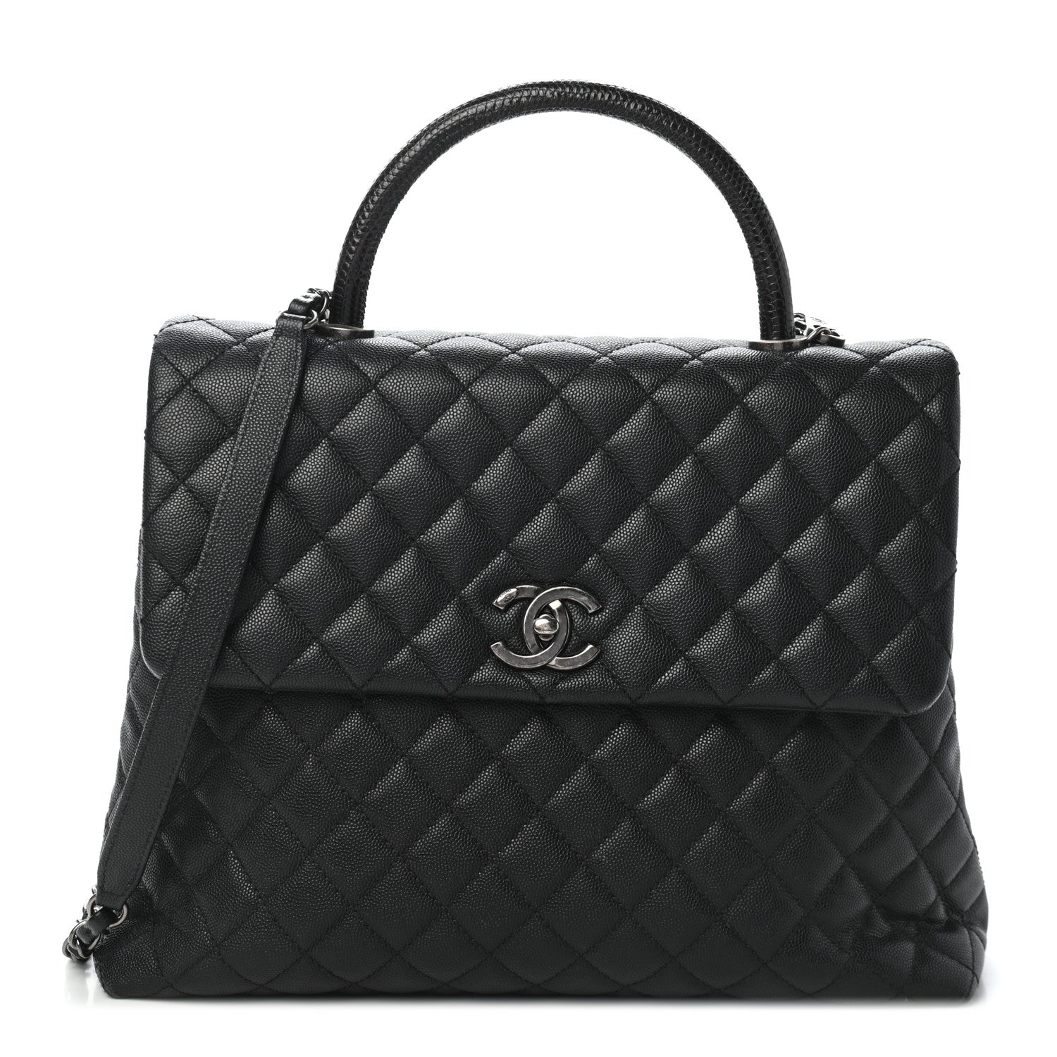 Chanel Caviar Lizard Quilted Large Coco Handle Flap Black 1 of 9