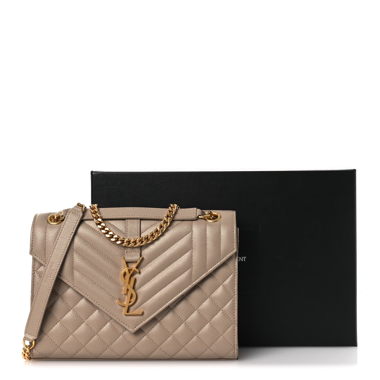 Saint Laurent Grain De Poudre Textured Mixed Matelasse Medium Triquilt Monogram Satchel Dark Beige 13 of 13
