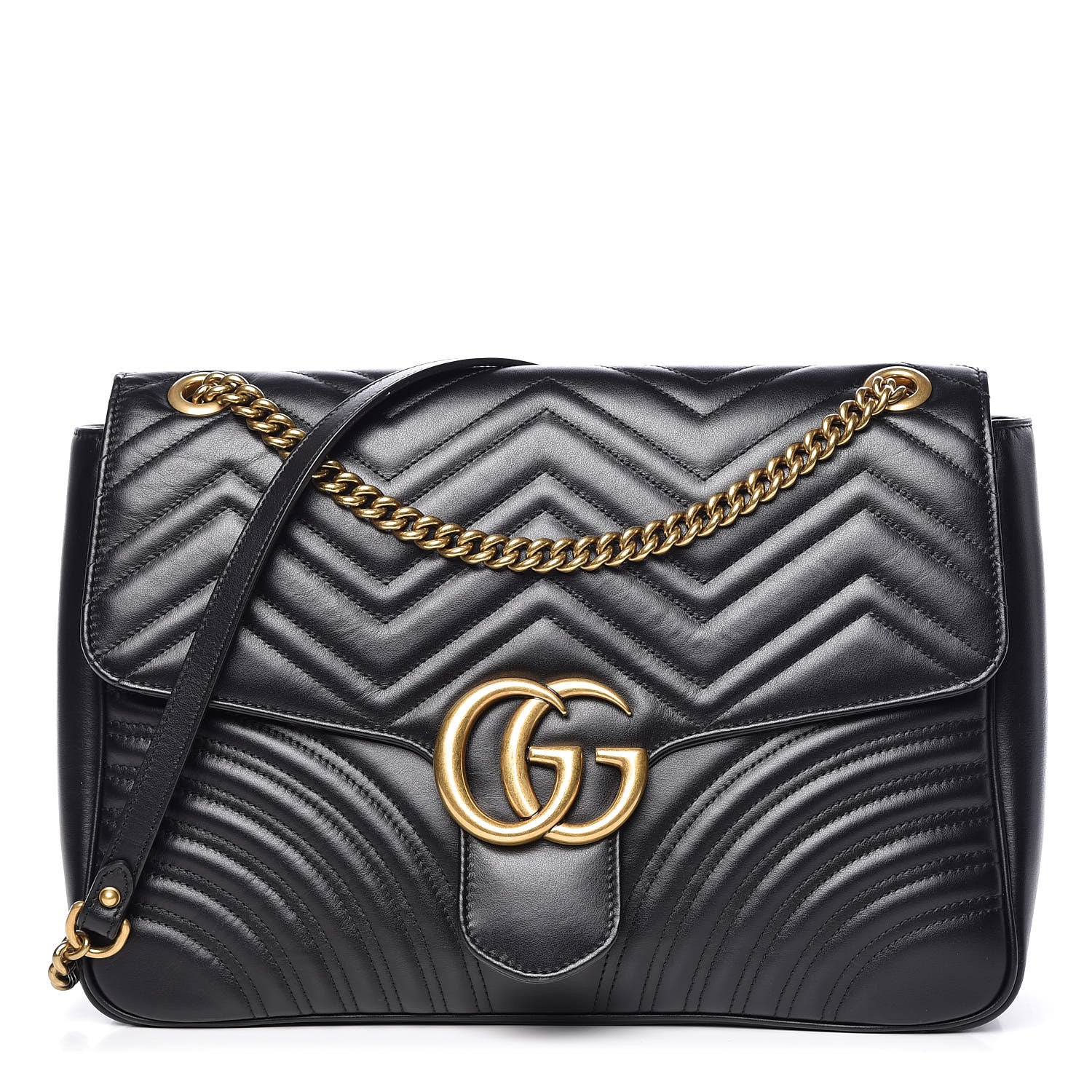 Gucci Calfskin Matelasse Large GG Marmont Shoulder Bag Black 1 of 14