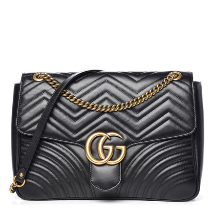Gucci Calfskin Matelasse Large GG Marmont Shoulder Bag Black 1 of 14