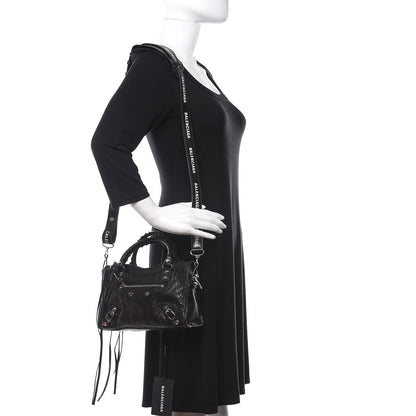 Balenciaga Agneau Classic Silver Hardware Mini City Logo Strap Black White 2 of 11