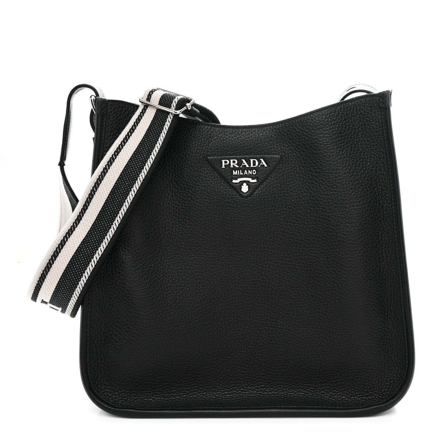 Prada Vitello Daino Soft Hobo Messenger Bag Black 1 of 10
